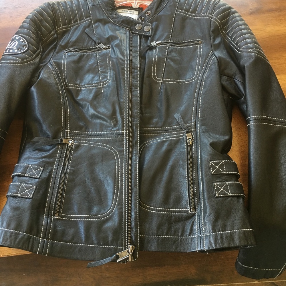 Black leather moto jacket.